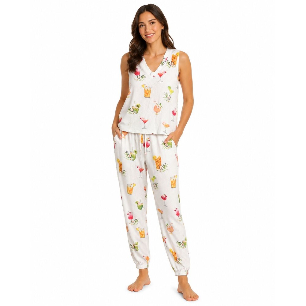 PJ Salvage Cocktail Print Pajama Set Womens XS Tank Jogger Pants Lounge Colorful